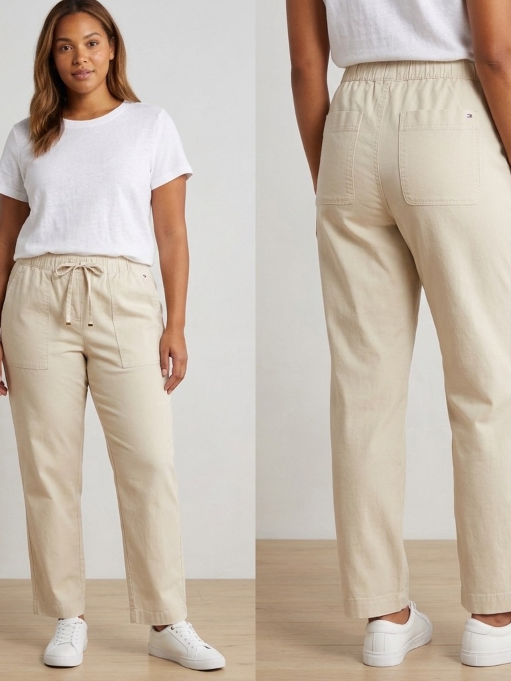 Tommy Hilfiger Women’s Beige Linen Blend Pants Size XS Drawstring Casual NWT